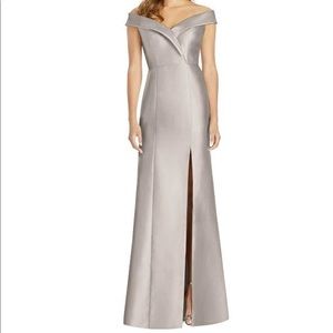 Alfred Sung Taupe Off The Shoulder Satin Gown D760